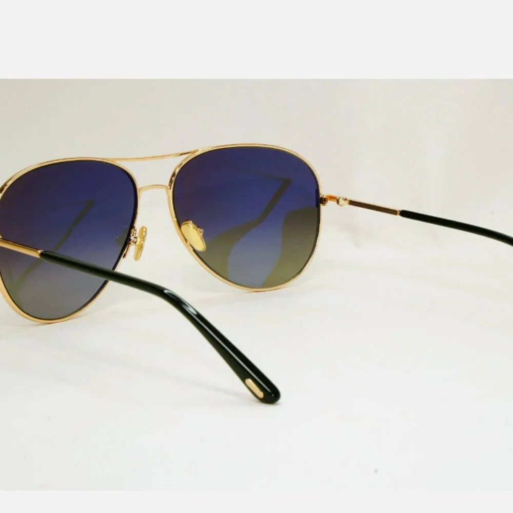 Tom Ford Sunglasses Polarized Gold Pilot Grey 61mm New